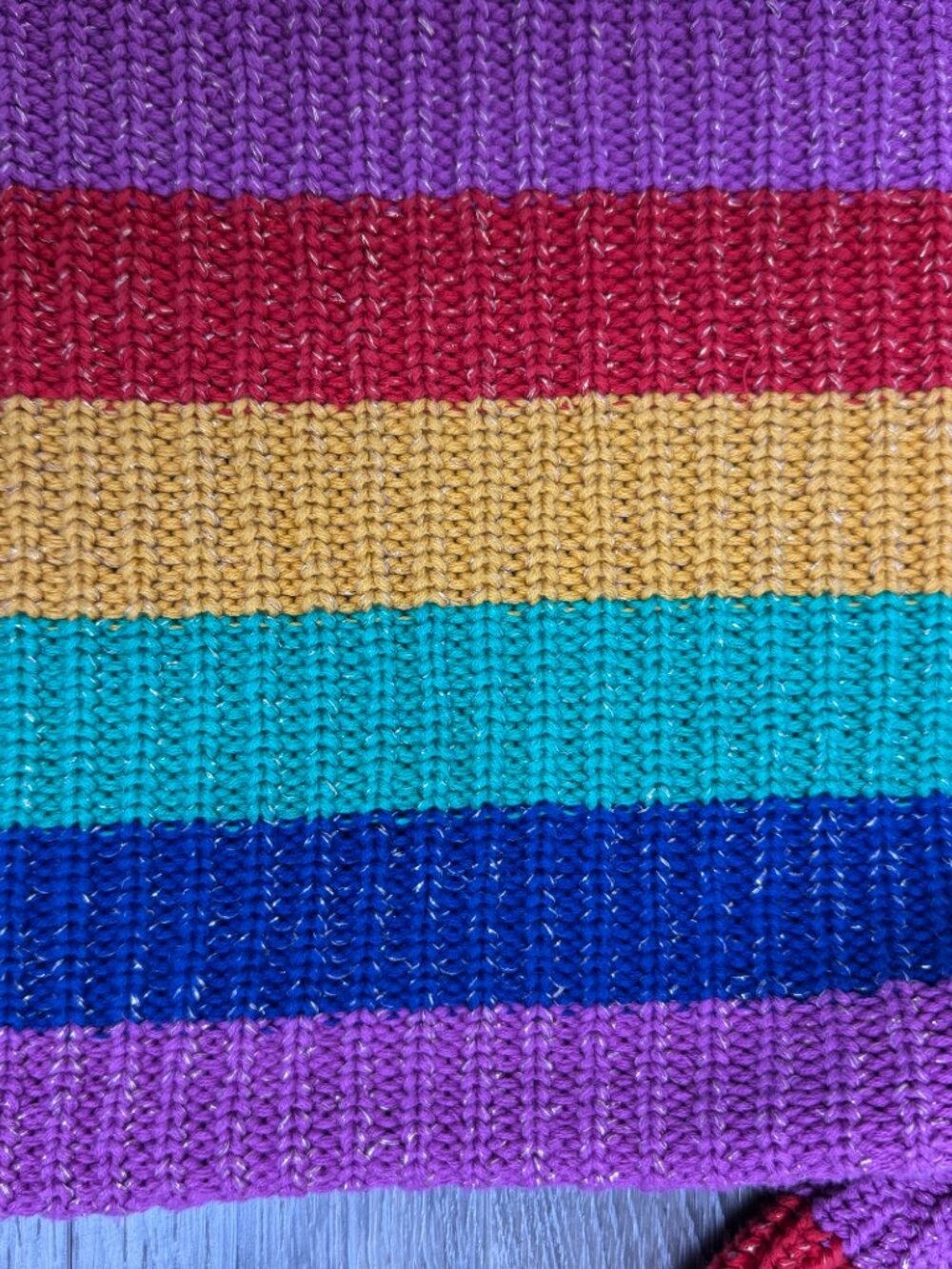 Hanna Andersson Girls Rainbow Striped Metallic Sweater Dress 130 US 8  Like NEW - Picture 3 of 9